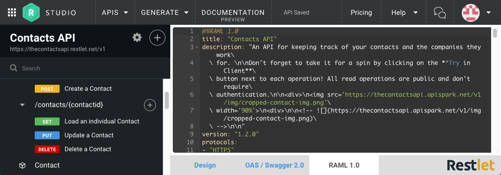 Restlet Studio's GUI